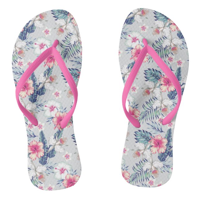 Tropical Orchid Floral Pattern Flip Flops (Footbed)