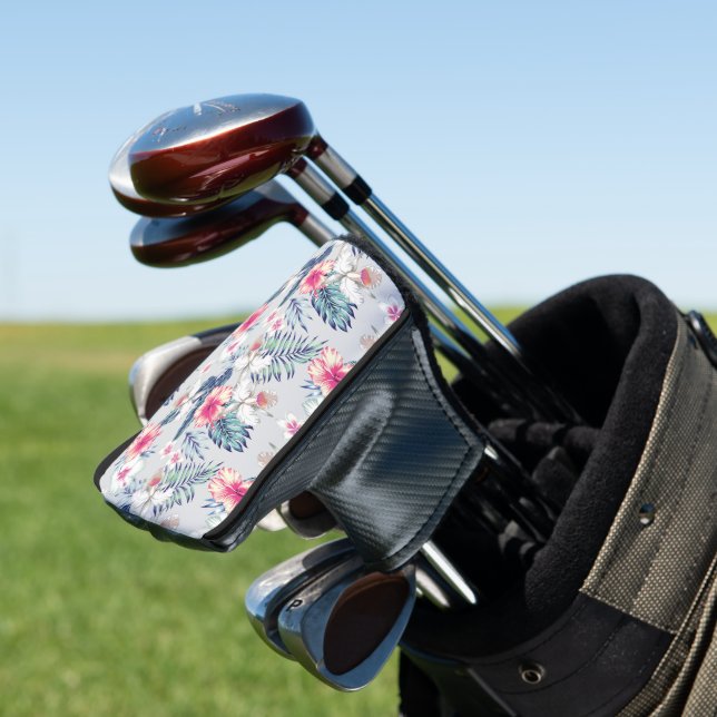 Tropical Orchid Floral Pattern Golf Head Cover (In Situ)