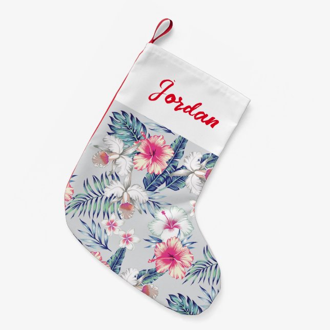 Tropical Orchid Floral Pattern Small Christmas Stocking (Front (Hanging))