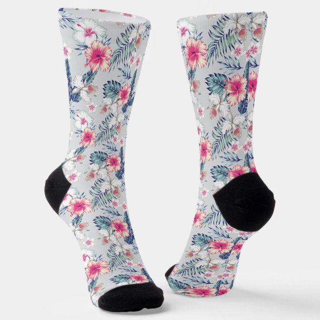 Tropical Orchid Floral Pattern Socks (Angled)