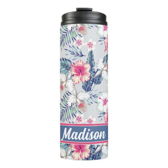 Tropical Orchid Floral Pattern Thermal Tumbler (Front)