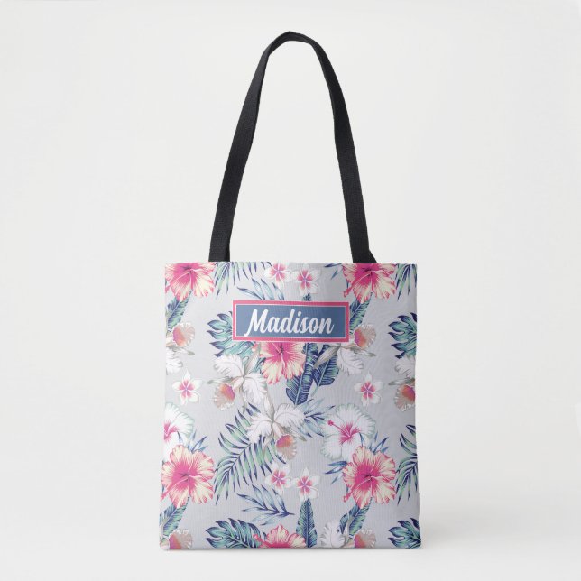 Tropical Orchid Floral Pattern Tote Bag (Front)