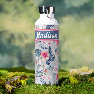 Tropical Orchid Floral Pattern Water Bottle