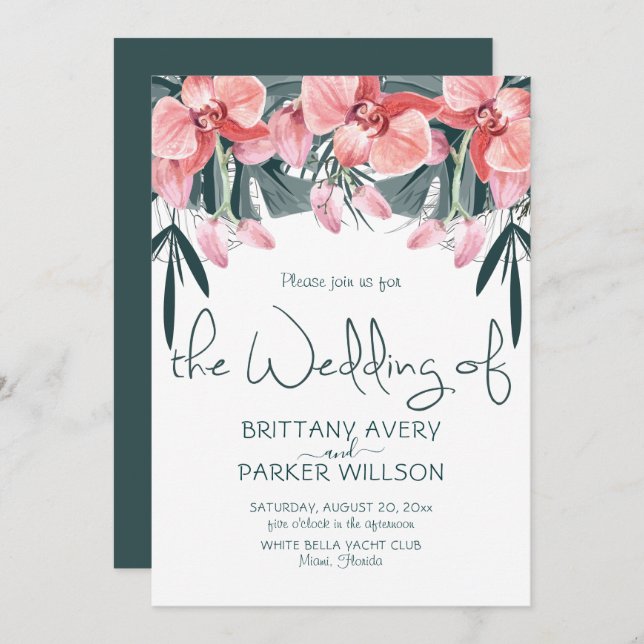 Tropical Orchid Floral Wedding Invitation (Front/Back)