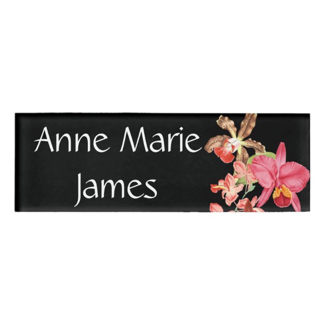 Tropical Orchid Flowers Floral Name Tag (Front)