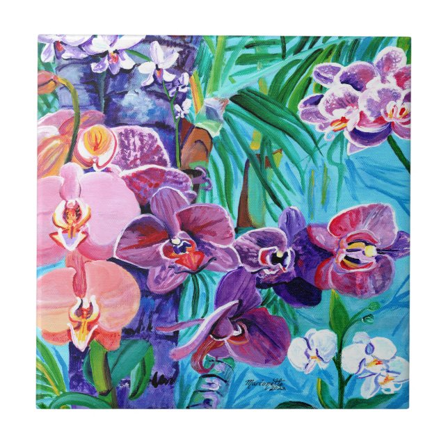 Tropical Orchid Garden from Kauai Hawaii Tile (Front)