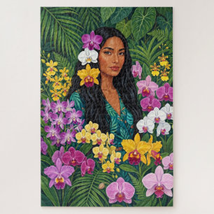 Tropical orchid lady painting Xlrg Jigsaw Puzzle