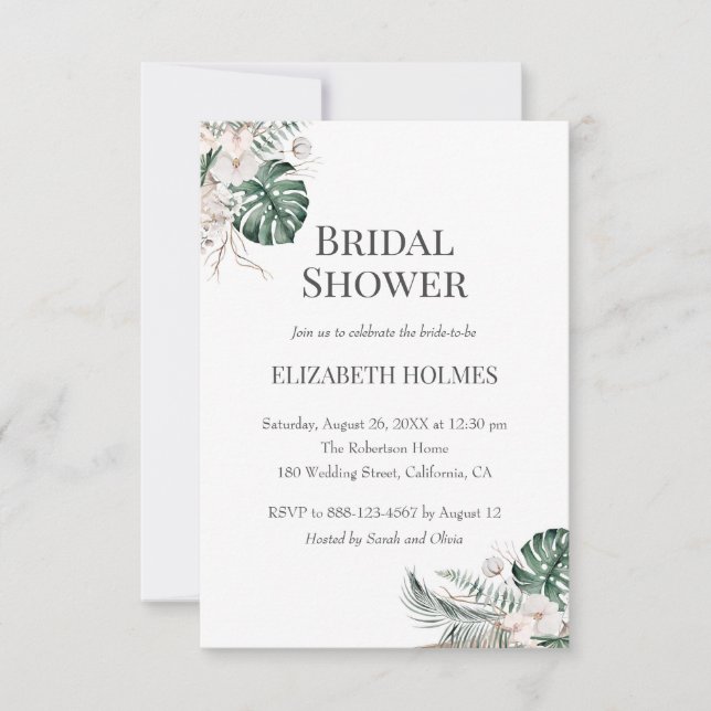 Tropical Orchid Monstera Bridal Shower Invitation (Front)