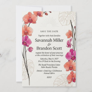 Tropical Orchid, Monstera Leaf, Sunburst Motif, an Invitation
