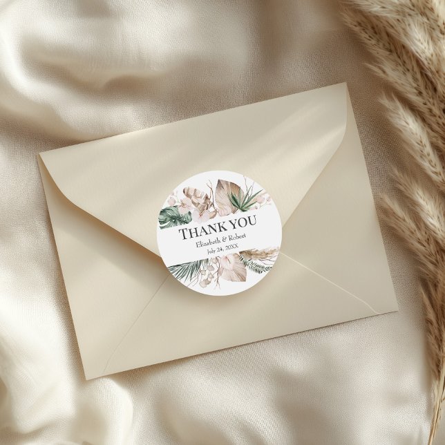 Tropical Orchid Monstera Wedding Thank You Sticker (Tropical Orchid Monstera Wedding Thank You Sticker on a wedding envelope.)