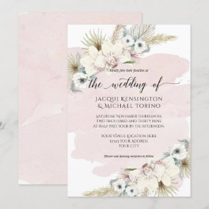 Tropical Orchid Palm Greenery Modern Watercolor Invitation