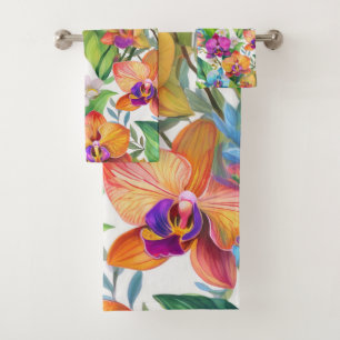 Tropical orchid pattern bath towel set