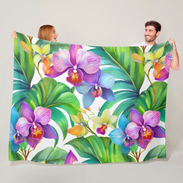 Tropical orchid pattern fleece blanket (In Situ)