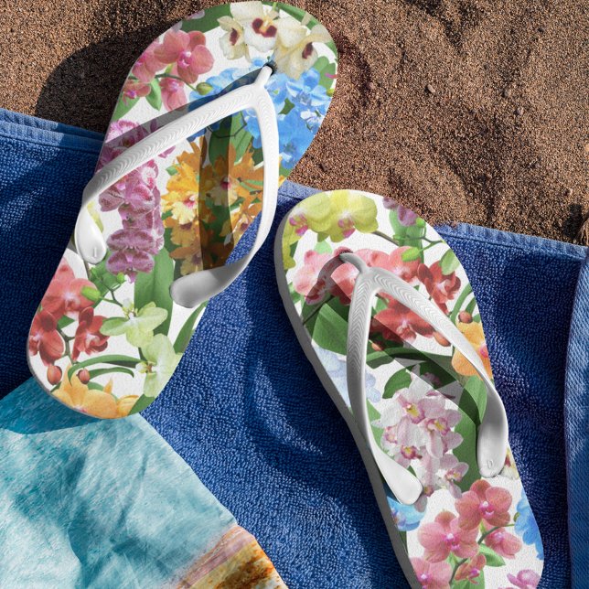Tropical Orchid Pattern Flip Flops (Creator Uploaded)