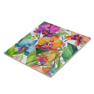 Tropical orchid pattern seamless tile