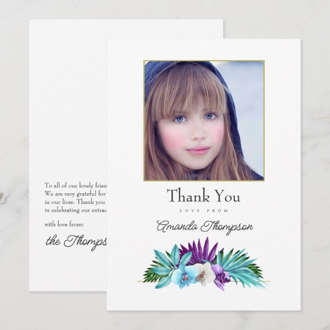 Tropical Orchid Photo Thank You Card (Front/Back)