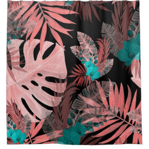 Tropical Orchid Watercolor Seamless Pattern Shower Curtain