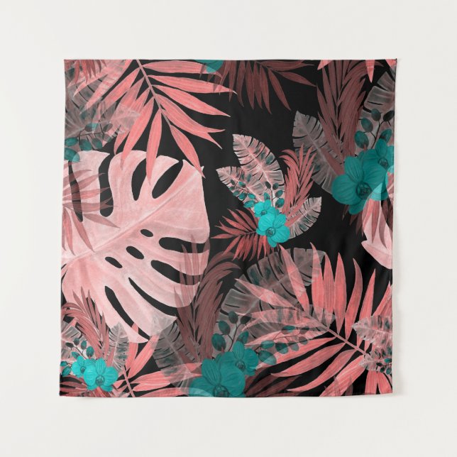 Tropical Orchid Watercolor Seamless Pattern Tapestry (Front)