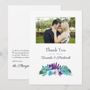 Tropical Orchid Wedding Photo Thank You Card