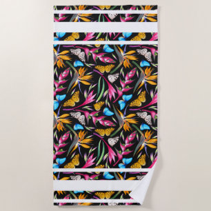 Tropical Orchids And Butterflies Beach Towel