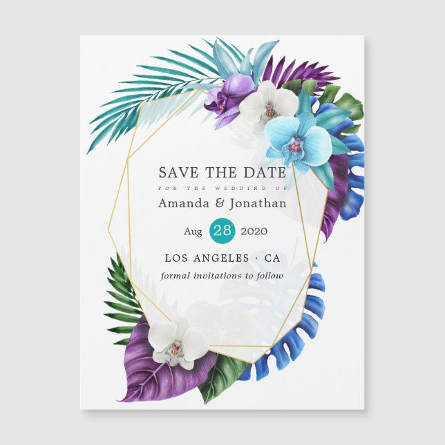 Tropical Orchids Beach Wedding Save the Date (Front)