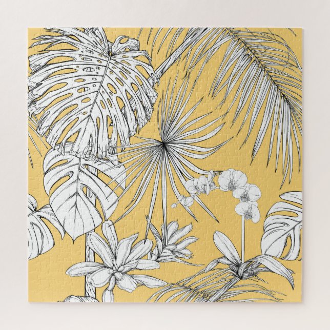 Tropical Orchids: Engraving Vintage Pattern Jigsaw Puzzle (Vertical)