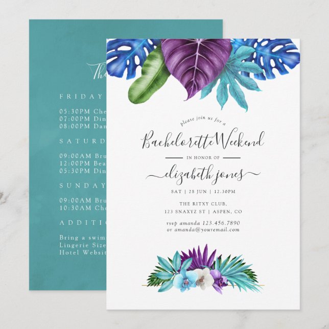 Tropical Orchids Geometric Bachelorette Weekend Invitation (Front/Back)