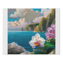 Tropical Orchids, Ocean, Cliffs and Clouds