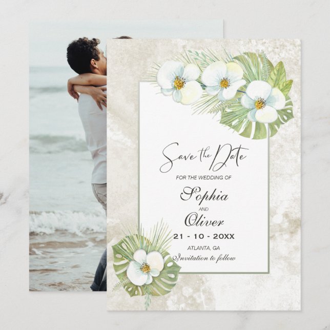  Tropical Orchids Wedding Save The Date (Front/Back)