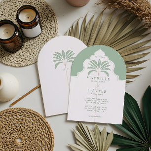 Tropical Ornate Decorative Boho Palm Tree Monogram Invitation