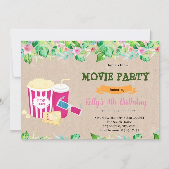 Tropical outdoor movie party Invitation (Front)