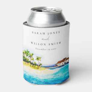 Tropical Overwater Villa Seascape Beach Wedding Can Cooler