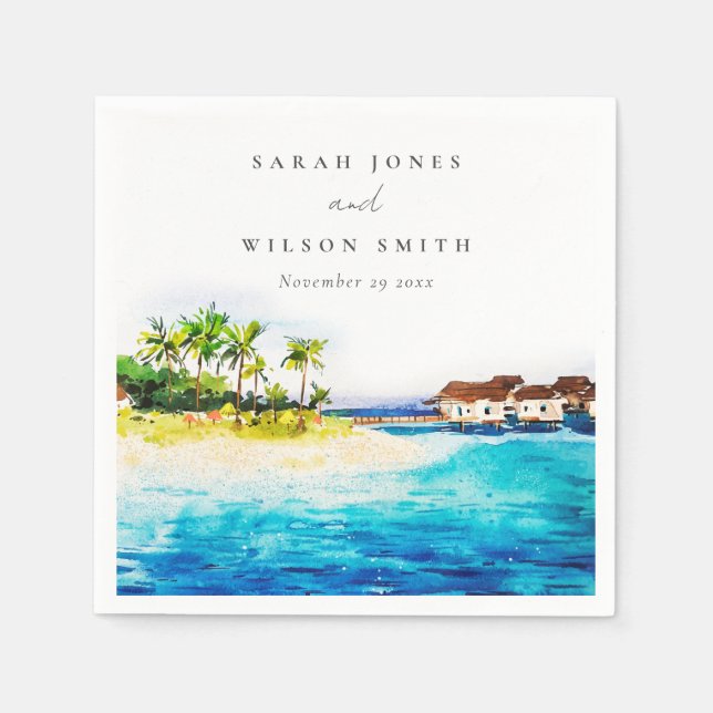 Tropical Overwater Villa Seascape Beach Wedding Napkin (Front)