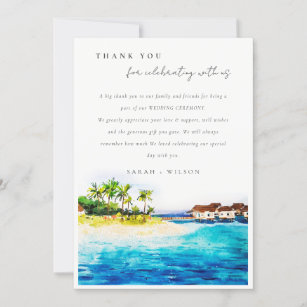 Tropical Overwater Villa Seascape Beach Wedding Thank You Card