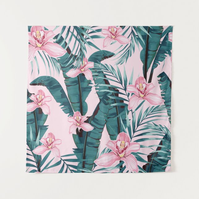 Tropical painting, palm, banana leaf tapestry (Front)