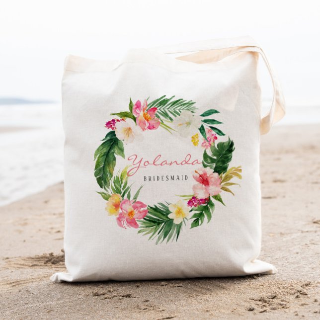 Tropical palm and floral Personalized Bridesmaid Tote Bag (Creator Uploaded)