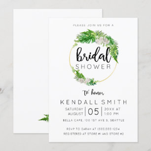 Tropical Palm and Greenery Wreath Bridal Shower Invitation