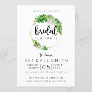 Tropical Palm and Greenery Wreath Bridal Tea Party Invitation