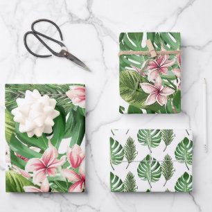 Tropical Palm And Plumeria Flowers Wrapping Paper Sheet