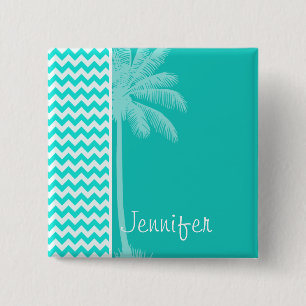 Tropical Palm; Aqua Colour Chevron 15 Cm Square Badge