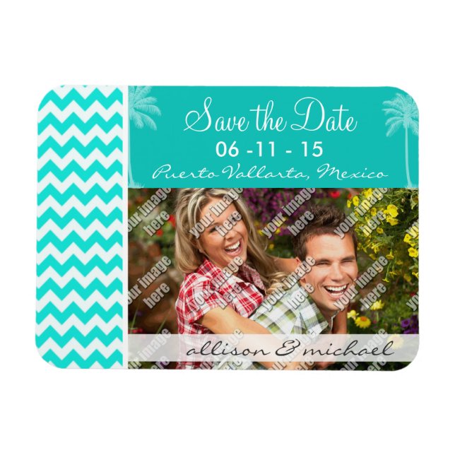 Tropical Palm; Aqua Colour Chevron Magnet (Horizontal)