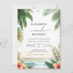 Tropical Palm Archway Romance Wedding Invitation