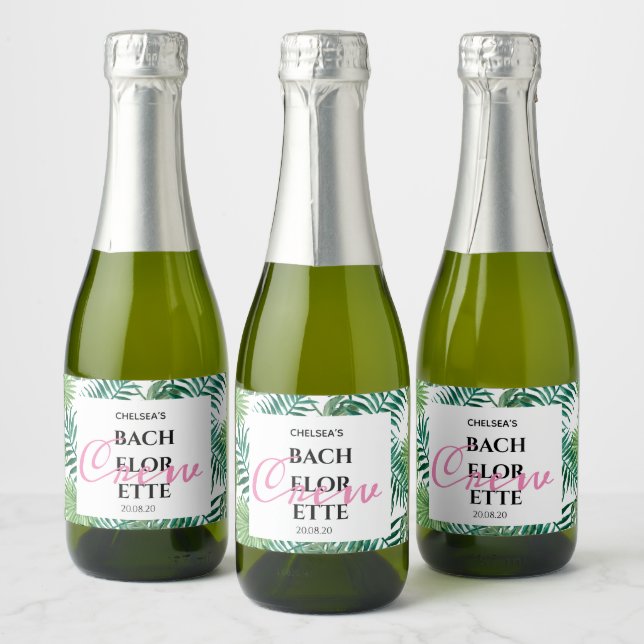 Tropical Palm Bachelorette Crew Summer Party Favou Sparkling Wine Label (Bottles)