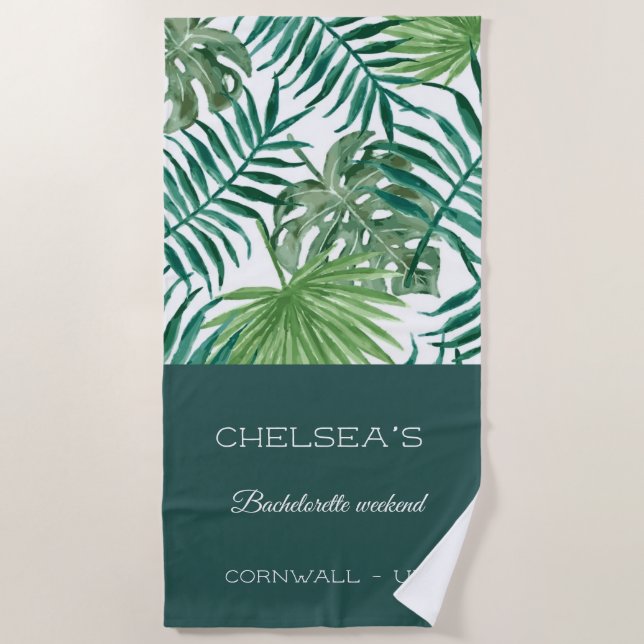 Tropical Palm Bachelorette Weekend Beach Towel (Front)