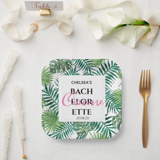 Tropical Palm Bachelorette Weekend Summer Party  Paper Plate (Wedding)
