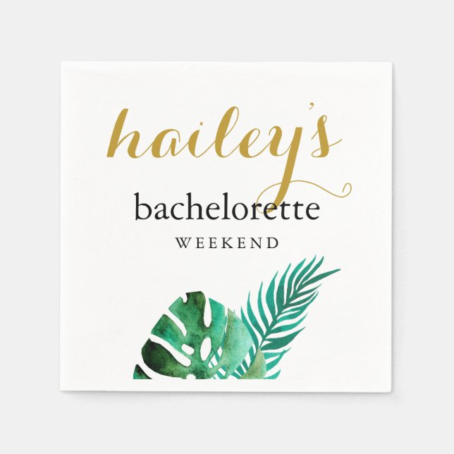 Tropical Palm Bachelorette Weekend with Name Napkin (Front)
