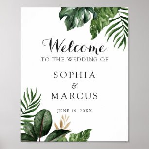 Tropical Palm Banana Leaf Greenery Modern Welcome Poster