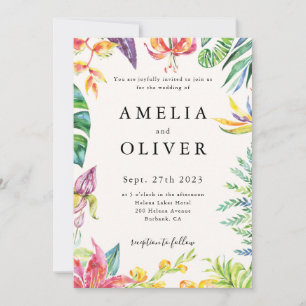 Tropical Palm Banana Leaves Floral Wedding  Invitation