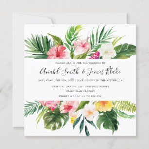Tropical Palm Banana Leaves Floral Wedding Invitation