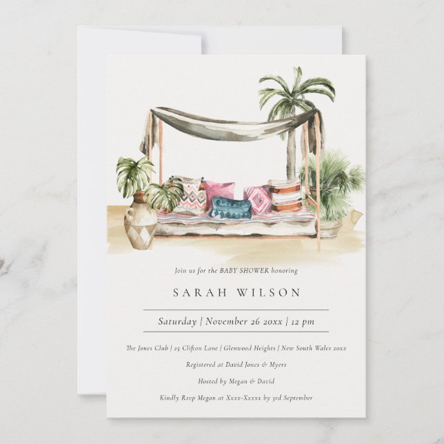 Tropical Palm Beach Cabana Baby Shower Invite (Front)